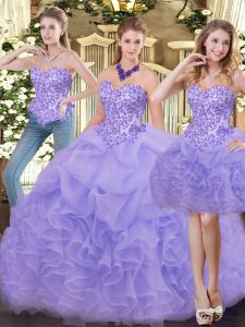 Lavender Sleeveless Organza Zipper Quinceanera Gown for Military Ball and Sweet 16 and Quinceanera