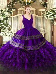 Floor Length Ball Gowns Sleeveless Purple Quinceanera Dress Zipper