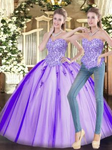 Superior Lavender Sleeveless Floor Length Beading Lace Up Sweet 16 Dresses