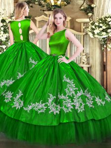 Green Quince Ball Gowns Military Ball and Sweet 16 and Quinceanera with Embroidery Scoop Sleeveless Clasp Handle