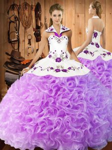 Lilac Sleeveless Fabric With Rolling Flowers Lace Up Sweet 16 Dress for Military Ball and Sweet 16 and Quinceanera