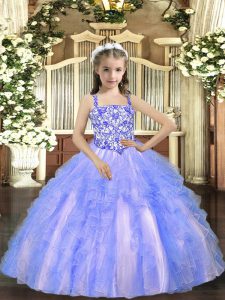 Floor Length Light Blue Pageant Dress Wholesale Straps Sleeveless Lace Up