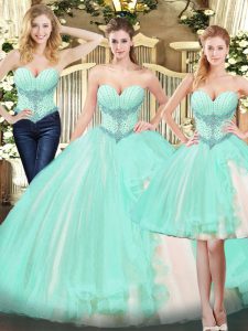 On Sale Sleeveless Lace Up Floor Length Beading and Ruffles Ball Gown Prom Dress