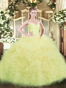 Enchanting Light Yellow Lace Up Sweetheart Beading and Ruffles 15 Quinceanera Dress Organza Sleeveless