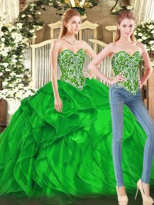 Floor Length Green Quince Ball Gowns Sweetheart Sleeveless Lace Up