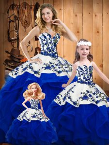 Sweet Royal Blue Lace Up Sweet 16 Dress Embroidery and Ruffles Sleeveless Floor Length