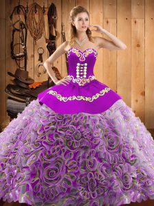 Sleeveless With Train Embroidery Lace Up Sweet 16 Dresses with Multi-color Sweep Train