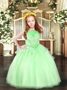 Beauteous Apple Green Organza Zipper Kids Formal Wear Sleeveless Floor Length Beading