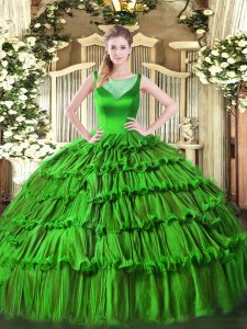 Fashion Ball Gowns Organza Scoop Sleeveless Beading and Ruffled Layers Floor Length Side Zipper Sweet 16 Dresses