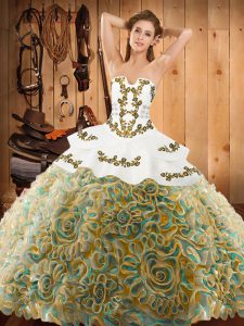 Top Selling Embroidery Ball Gown Prom Dress Multi-color Lace Up Sleeveless With Train Sweep Train