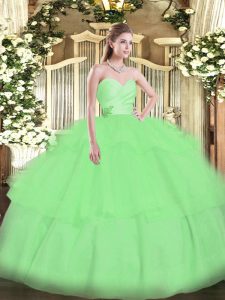 Sweetheart Sleeveless Organza 15th Birthday Dress Beading and Ruffled Layers Lace Up