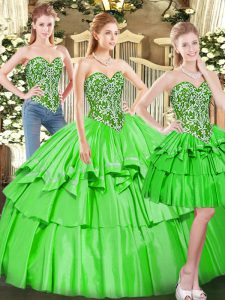 Hot Selling Sweetheart Sleeveless Vestidos de Quinceanera Floor Length Beading and Ruffled Layers Tulle