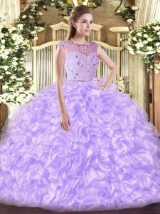 Beading and Ruffles 15th Birthday Dress Lavender Zipper Sleeveless Floor Length