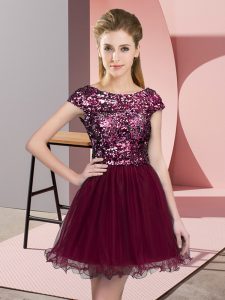 Dynamic Scoop Cap Sleeves Tulle Court Dresses for Sweet 16 Sequins Zipper