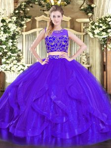 Charming Purple Scoop Neckline Beading and Ruffles Vestidos de Quinceanera Sleeveless Zipper