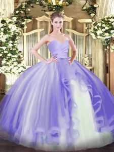 Ruffles Quinceanera Gowns Lavender Lace Up Sleeveless Floor Length