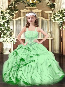 Luxurious Green Ball Gowns Beading and Ruffles Little Girls Pageant Gowns Lace Up Organza Sleeveless Floor Length