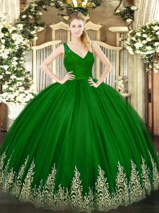 Exceptional Beading and Lace and Appliques Sweet 16 Quinceanera Dress Green Backless Sleeveless Floor Length