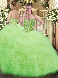 Chic Yellow Green Sweetheart Neckline Beading and Ruffles Vestidos de Quinceanera Sleeveless Lace Up