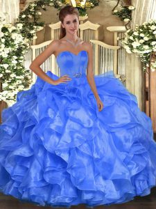 Hot Selling Organza Sleeveless Floor Length Sweet 16 Dress and Beading and Ruffles