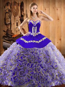 Multi-color Satin and Fabric With Rolling Flowers Lace Up Sweetheart Sleeveless With Train Quinceanera Gown Sweep Train Embroidery