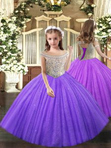 Beading Kids Formal Wear Lavender Lace Up Sleeveless Floor Length