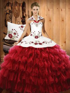 Custom Design Sleeveless Lace Up Floor Length Embroidery and Ruffled Layers Sweet 16 Dress