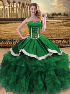 Noble Sweetheart Sleeveless Quinceanera Dress Floor Length Beading and Ruffles Green Organza