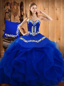 Best Selling Ball Gowns Sweet 16 Dresses Blue Sweetheart Organza Sleeveless Floor Length Lace Up