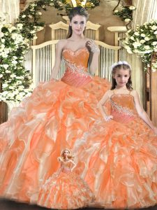 Free and Easy Beading and Ruffles Sweet 16 Dresses Orange Red Lace Up Sleeveless Floor Length