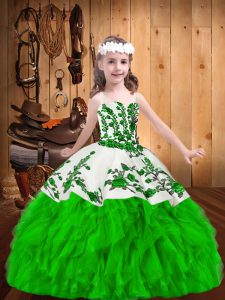 Wonderful Sleeveless Floor Length Embroidery and Ruffles Zipper Little Girl Pageant Dress with