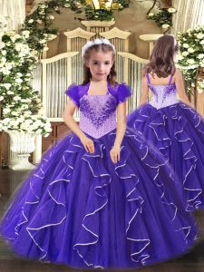 Nice Organza Sleeveless Floor Length Little Girls Pageant Dress and Beading and Ruffles