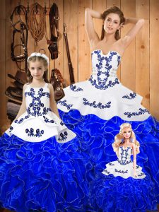 Royal Blue Sleeveless Tulle Lace Up Quinceanera Dress for Military Ball and Sweet 16 and Quinceanera