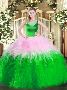 Tulle Sleeveless Floor Length Quinceanera Dresses and Beading and Ruffles