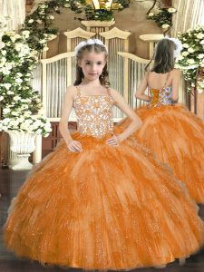 Floor Length Ball Gowns Sleeveless Orange Kids Formal Wear Lace Up