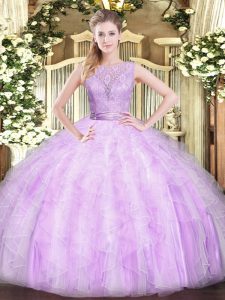 Romantic Floor Length Ball Gowns Sleeveless Lilac 15th Birthday Dress Backless