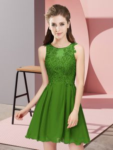 Ideal Green Chiffon Zipper Scoop Sleeveless Mini Length Quinceanera Dama Dress Appliques