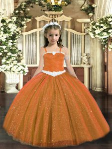 Excellent Tulle Sleeveless Floor Length Little Girls Pageant Gowns and Appliques