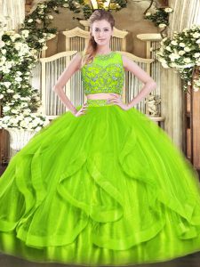 Sumptuous Tulle Zipper Vestidos de Quinceanera Sleeveless Floor Length Beading and Ruffles