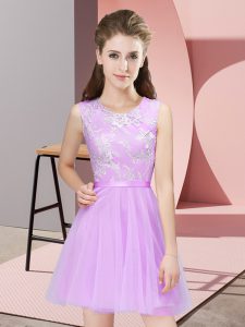 Lilac Tulle Side Zipper Quinceanera Dama Dress Sleeveless Mini Length Lace