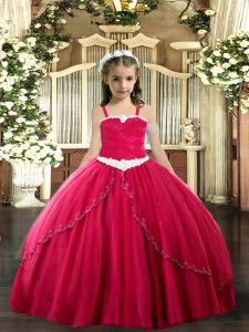 Eye-catching Coral Red Sleeveless Appliques Lace Up Pageant Dress Womens