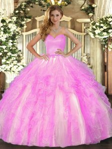 Simple Organza Sleeveless Floor Length Ball Gown Prom Dress and Ruffles