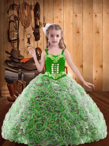 Embroidery and Ruffles Little Girl Pageant Dress Multi-color Lace Up Sleeveless Floor Length