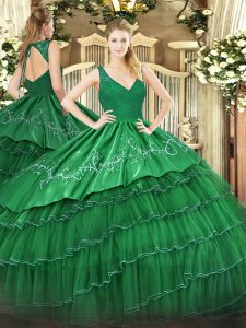 Pretty Sleeveless Beading and Embroidery and Ruffled Layers Zipper Quince Ball Gowns