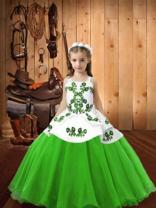 High End Ball Gowns Organza Straps Sleeveless Embroidery Floor Length Lace Up Child Pageant Dress