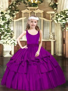 Customized Fuchsia Zipper Little Girl Pageant Dress Beading Sleeveless Floor Length