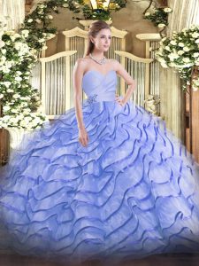 Artistic Sleeveless Brush Train Lace Up Beading and Ruffled Layers Quinceanera Gowns