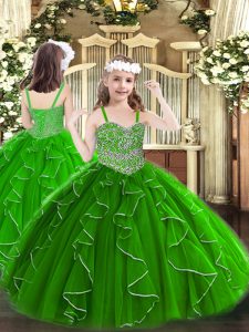 Superior Green Ball Gowns Beading and Ruffles Pageant Gowns For Girls Lace Up Organza Sleeveless Floor Length