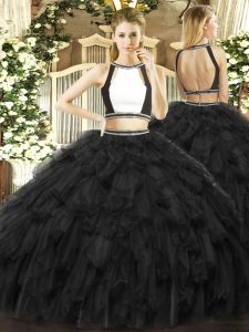 Best Black Sleeveless Ruffles Floor Length 15th Birthday Dress