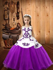 Best Eggplant Purple Sleeveless Organza Lace Up Kids Pageant Dress for Sweet 16 and Quinceanera